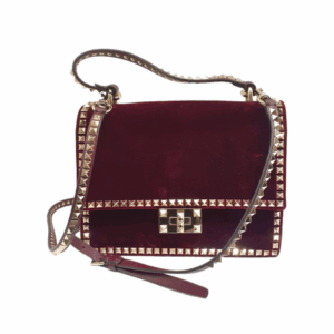Valentino Dark Red Velvet Garavani Rockstud Tote Bag