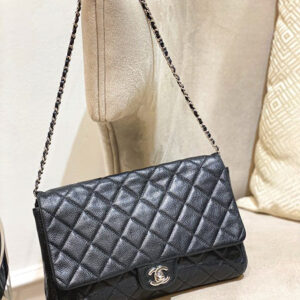Chanel Black Quilted Chain Clutch