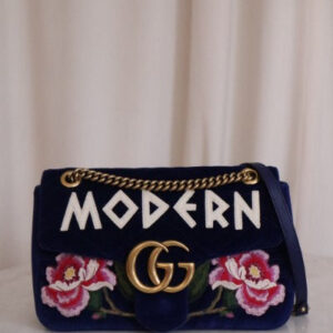 Gucci Blue Velvet Marmont Embroidered Modern Medium Bag