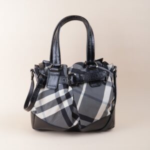 Burberry Bicolor Beat Check Nylon Shoulder Bag with Strap