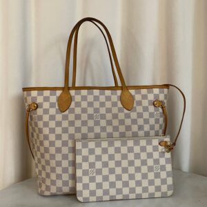 Louis Vuitton Damier Azur Neverfull MM Bag W/ Pouch