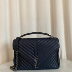 YSL Dark Blue College Large Top Handle Bag