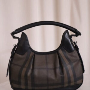 Burberry Black Smoked Check Brooklyn Hobo Trench Bag