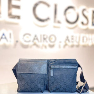 Gucci Black GG Monogram Web Double Pocket Waist Bag