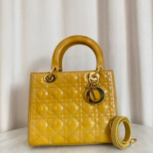 Christian Dior Yellow Lady Dior Medium Bag