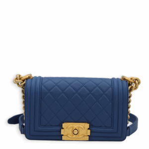Quilted Le Boy Small Blue Shoulder Bag in Lambskin, Gold hardware