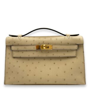 Kelly Parchemin in Ostrich, Gold hardware
