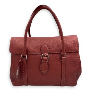 Selleria Linda Burgundy Top Handle Bag in Calfskin, Silver hardware