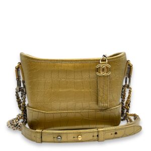 Gabrielle Small Gold Crossbody Bag in Croc Embossed Calf, 3-Tone hardware
