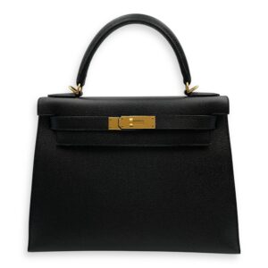 Sellier Kelly 28 Black in Epsom, Gold hardware