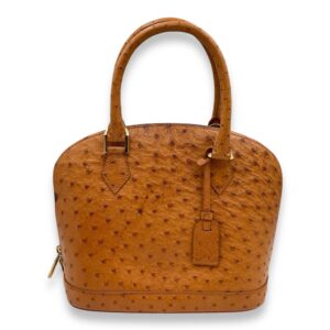 Alma BB Brown Top Handle Bag in Ostrich, Gold hardware