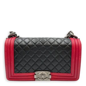 Bi-Colour Medium Boy Red/Black Crossbody Bag in Lambskin, Brushed Palladium hardware