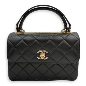 Quilted Trendy CC Black Top Handle in Lambskin, Gold hardware