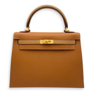 HSS Sellier Kelly 25 Gold/Biscuit in Epsom, Brushed Gold hardware