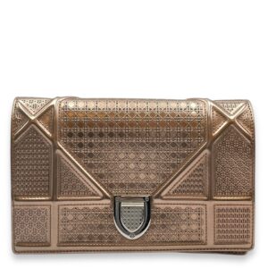 Cannage Micro Gold Wallet on Chain in Metallic Patent Leather, Silver hardware