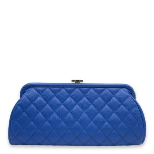 Timeless Blue Clutch in Caviar Leather, Ruthenium hardware