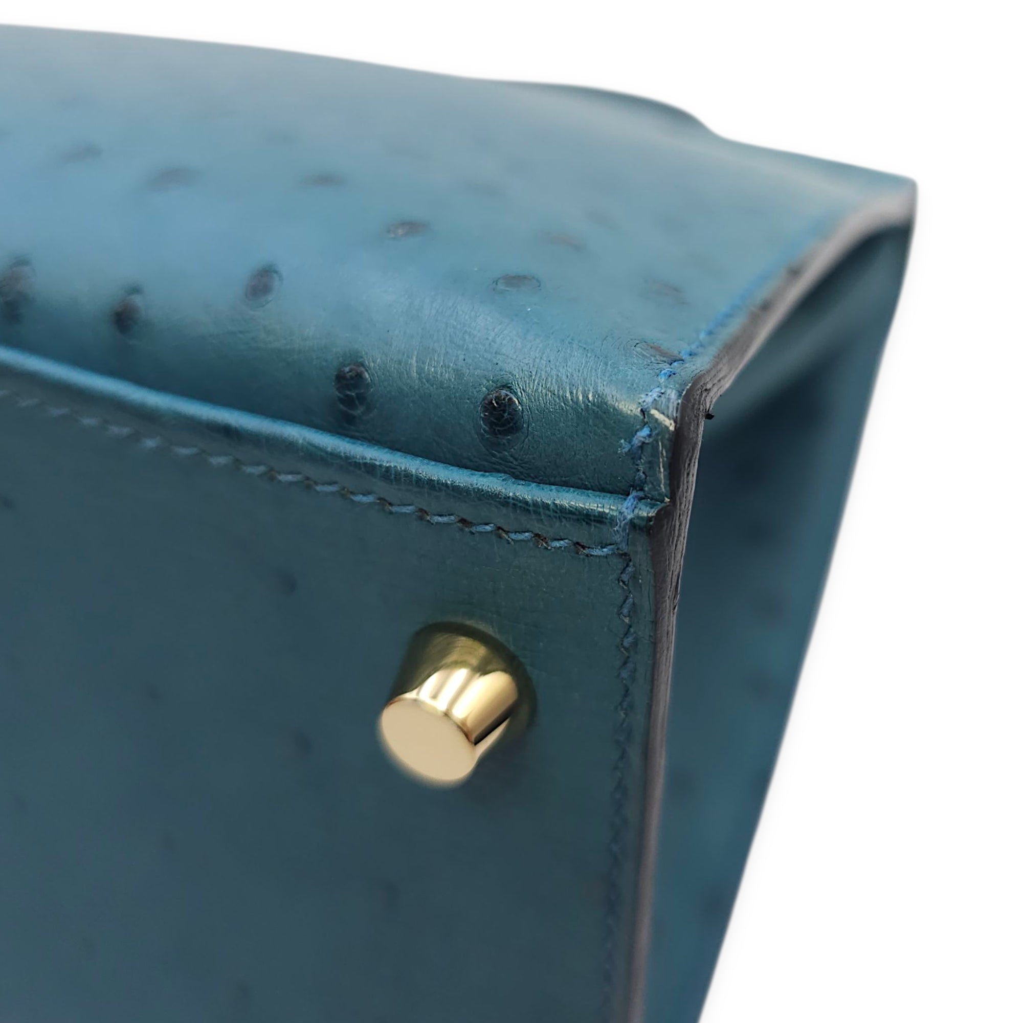 Sellier Kelly 28 Blue Cobalt in Ostrich, Gold hardware - Image 4