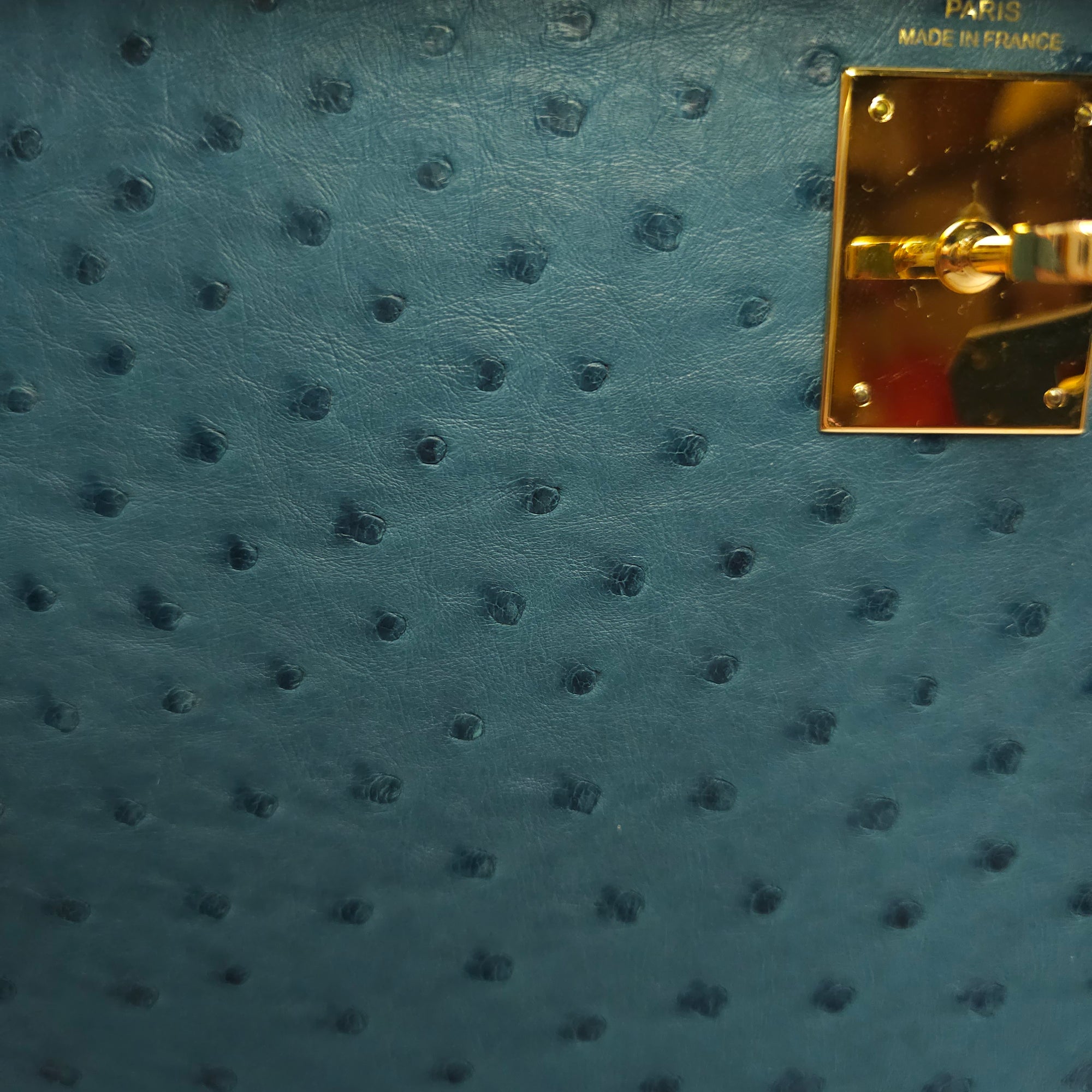 Sellier Kelly 28 Blue Cobalt in Ostrich, Gold hardware - Image 24