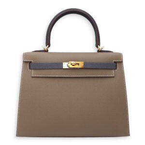 Sellier Kelly 25 Etoupe/Ardoise/Black in Epsom, Gold hardware