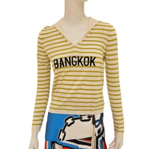 Striped V-Neck Sweater 34 Green Ready-To-Wear in Silk