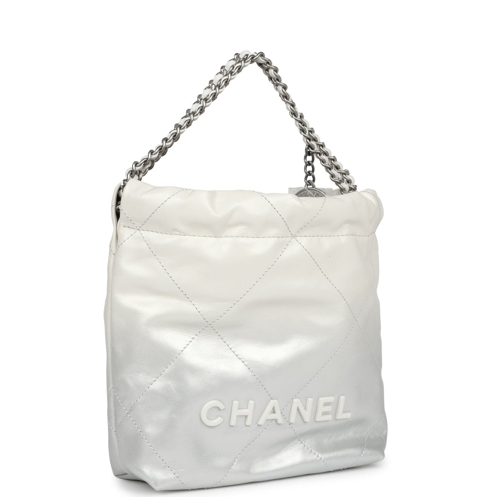 Chanel Mini 22 Bag White and Silver Ombre Metallic Calfskin Silver Hardware - Image 3