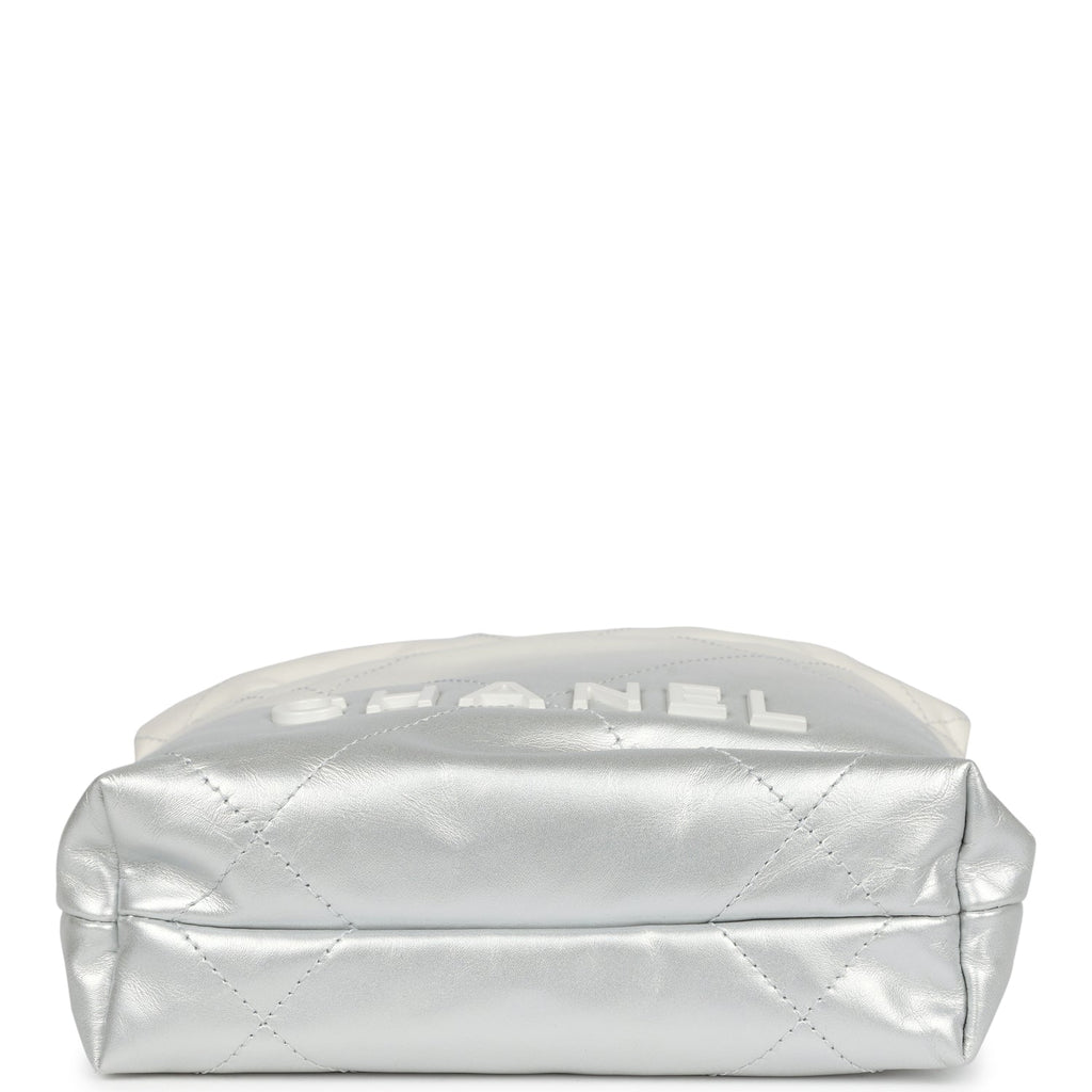 Chanel Mini 22 Bag White and Silver Ombre Metallic Calfskin Silver Hardware - Image 9