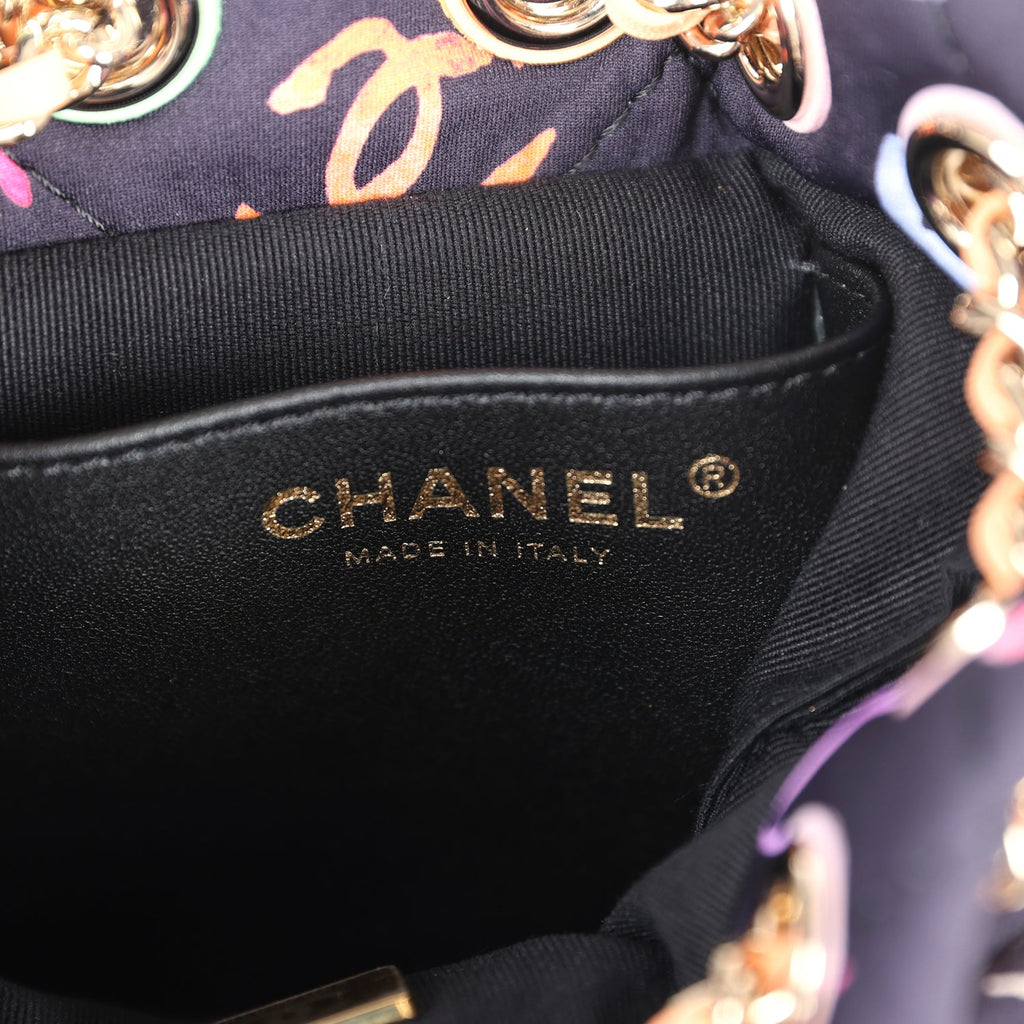 Chanel Medium CC Drawstring Backpack Multicolored Printed Fabric Light Gold Hardware - Image 11