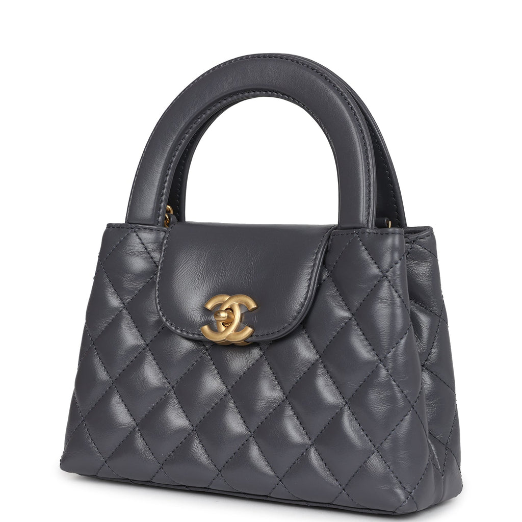 Chanel Small Kelly Shopper Dark Grey Shiny Aged Calfskin Brushed Gold Hardware - Image 6