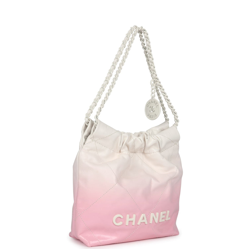 Chanel Mini 22 Bag Pink and White Ombre Calfskin Lacquered Metal Hardware - Image 3