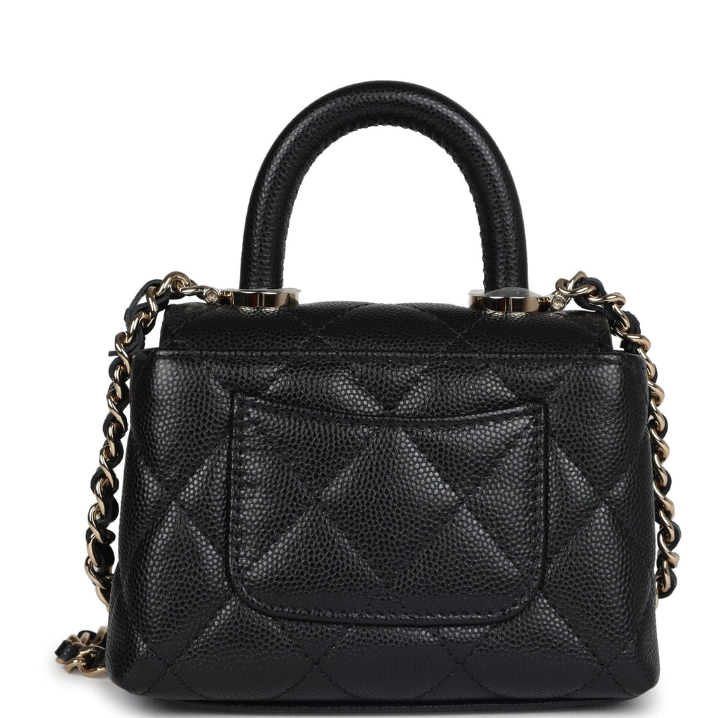 Chanel Nano Coco Top Handle Flap Bag Black Caviar Light Gold Hardware - Image 5