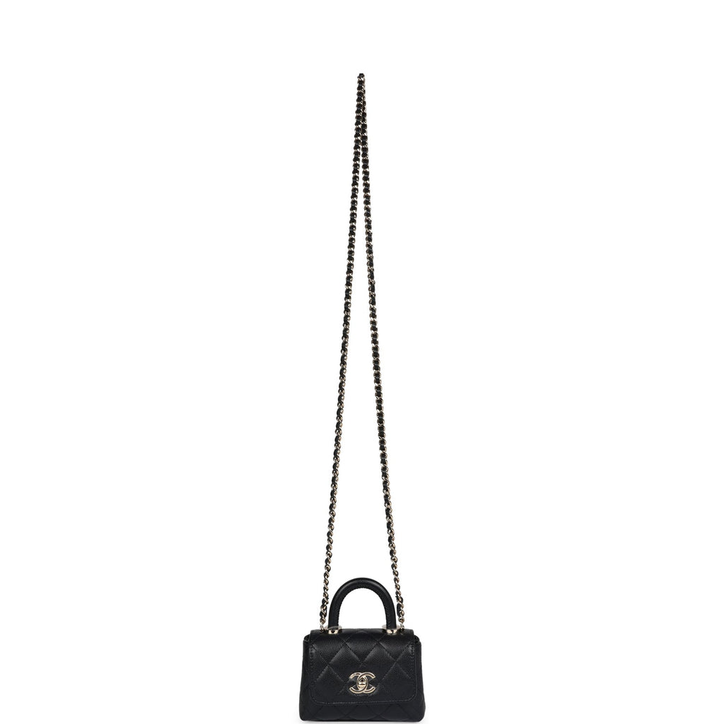 Chanel Nano Coco Top Handle Flap Bag Black Caviar Light Gold Hardware - Image 8