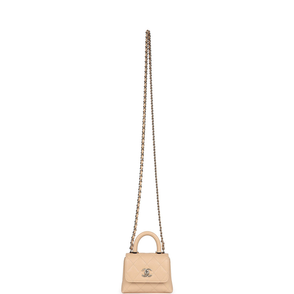 Chanel Nano Coco Top Handle Flap Bag Light Beige Caviar Light Gold Hardware - Image 10