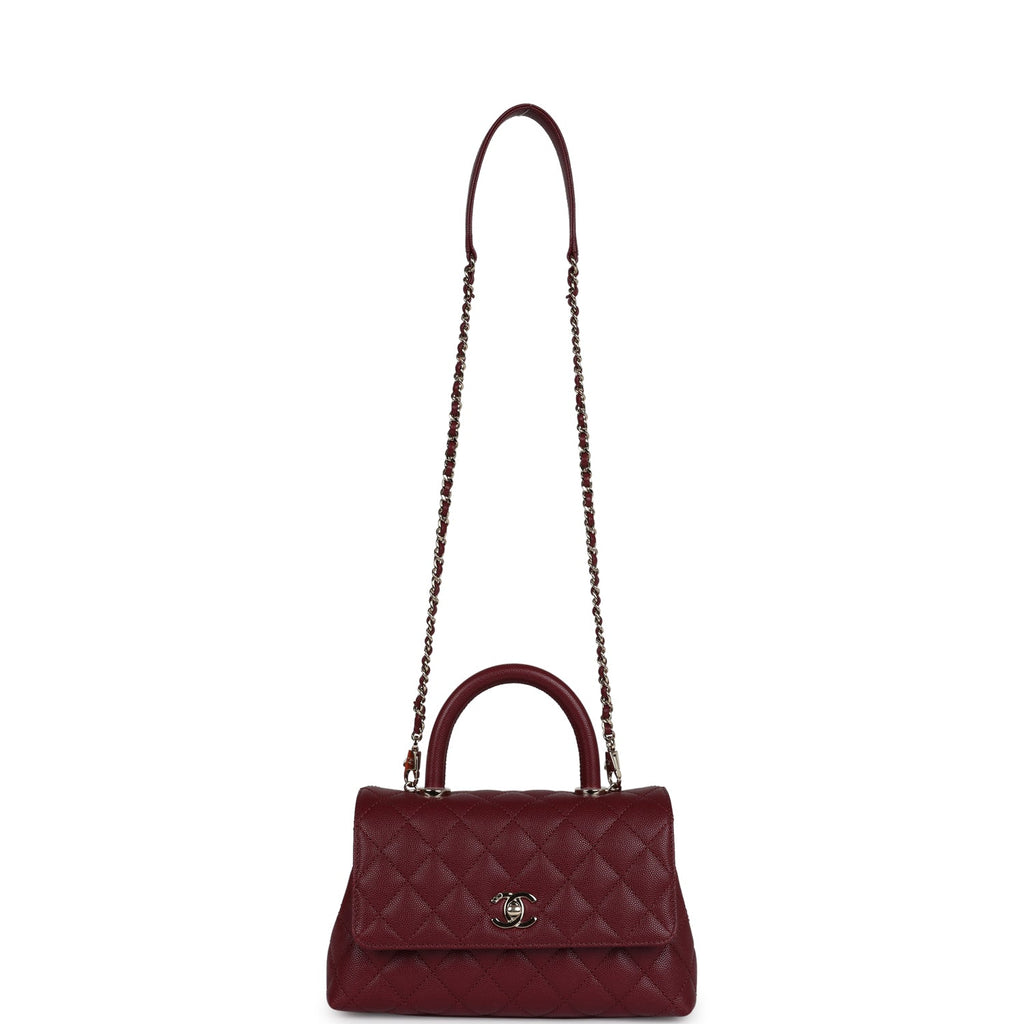 Chanel Small Coco Top Handle Flap Bag Burgundy Caviar Light Gold Hardware - Image 8