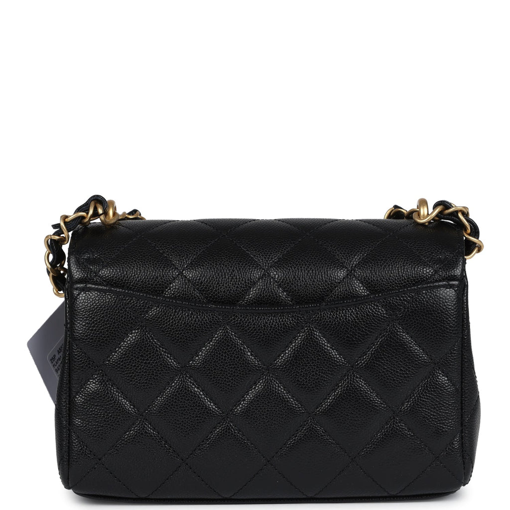 Chanel Mini Top Handle Flap Bag Black Grained Calfskin Brushed Gold Hardware - Image 7