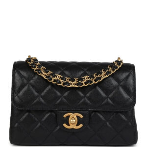 Chanel Small Top Handle Flap Bag Black Shiny Grained Calfskin Brushed Gold Hardware