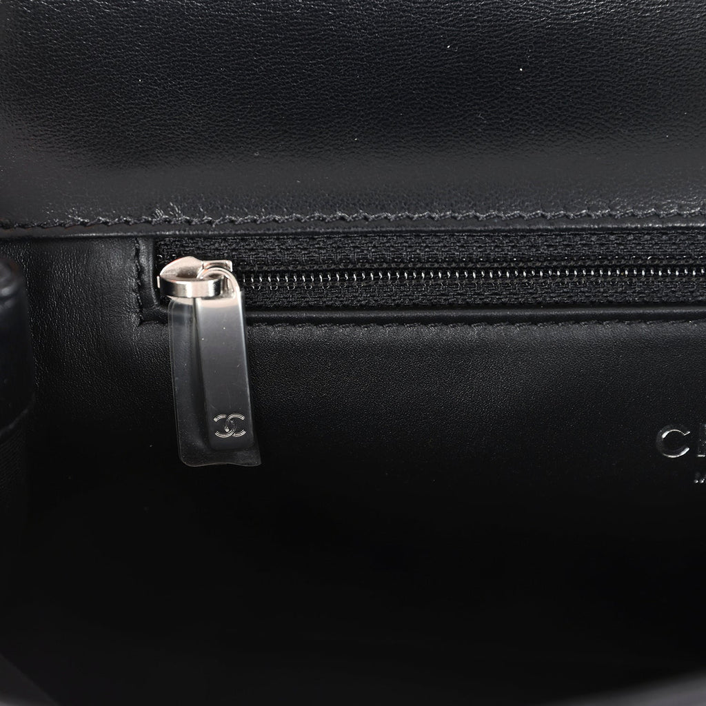 Chanel Large Double Flap Bag with Pearl Cut Out Handle Black Shiny Lambskin Black Hardware - Image 11