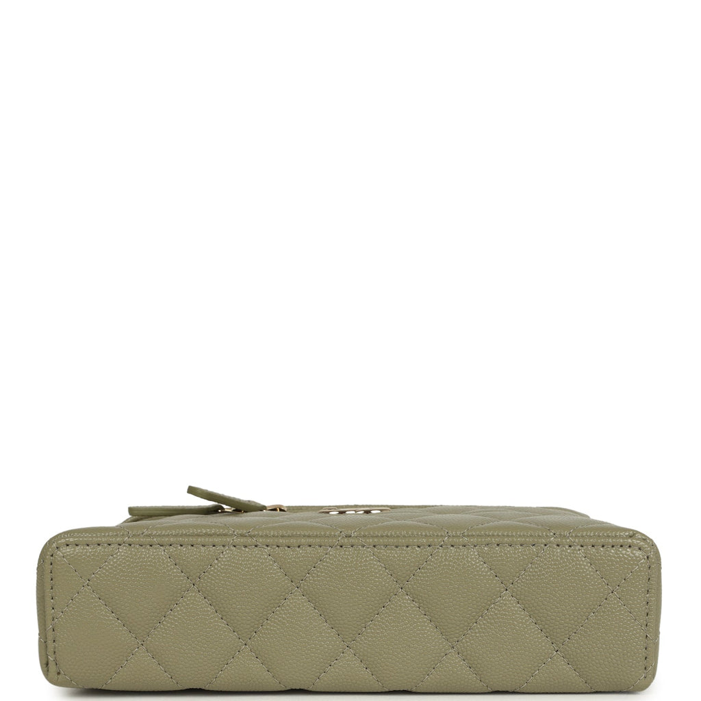 Chanel Trendy Top Handle Long Vanity Case with Chain Khaki Caviar Light Gold Hardware - Image 7
