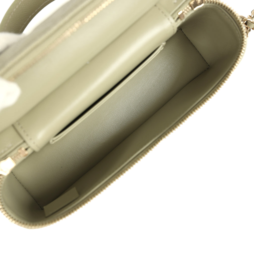 Chanel Trendy Top Handle Long Vanity Case with Chain Khaki Caviar Light Gold Hardware - Image 9