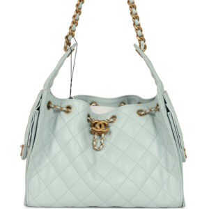 Chanel Small 25 Hobo Bag Light Blue Caviar Antique Gold Hardware