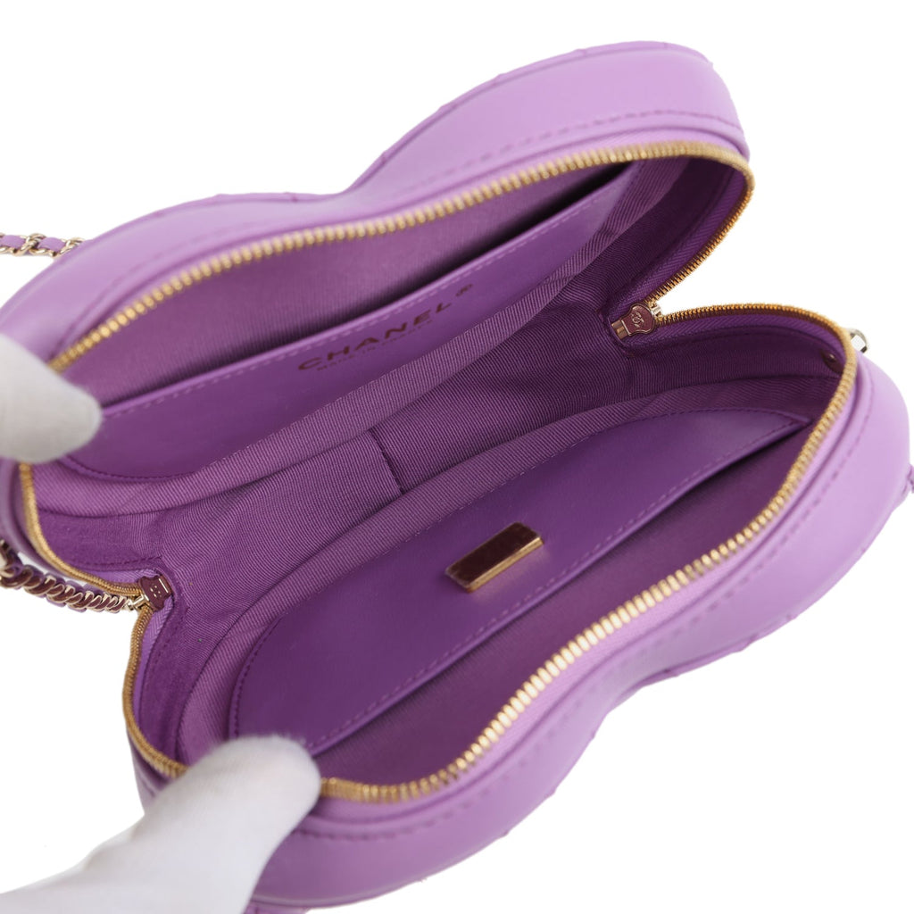Chanel CC In Love Large Heart Bag with Chain Purple Lambskin Light Gold Hardware - Image 9