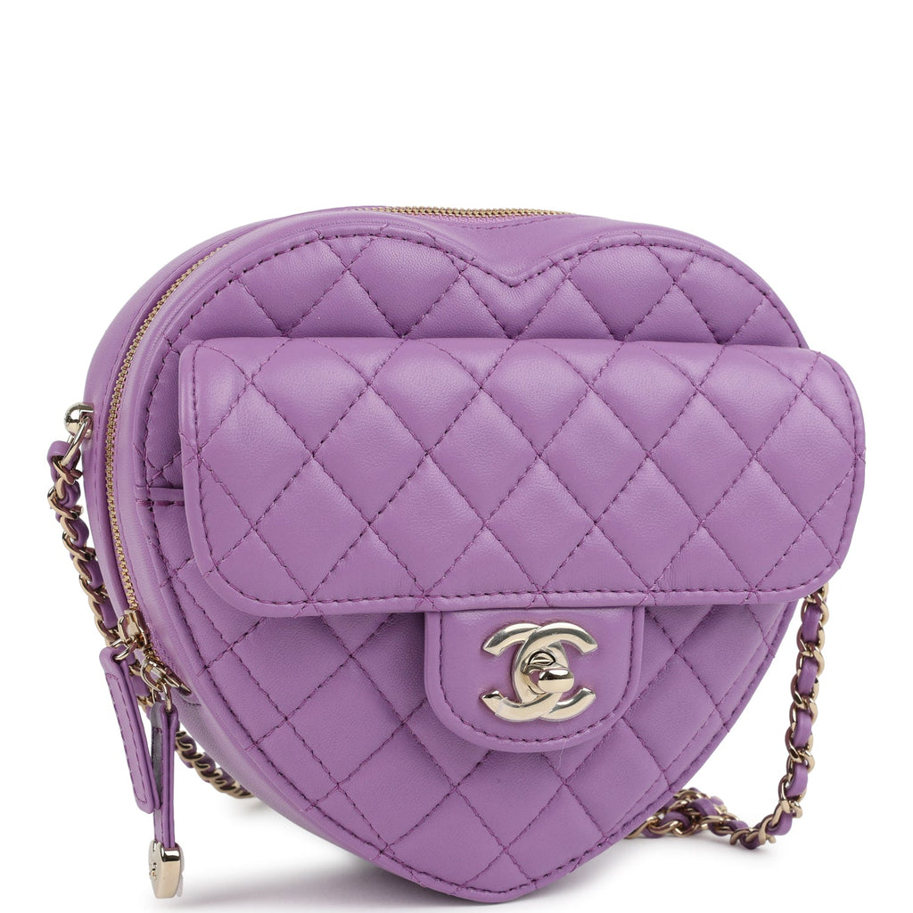 Chanel CC In Love Large Heart Bag with Chain Purple Lambskin Light Gold Hardware - Image 3