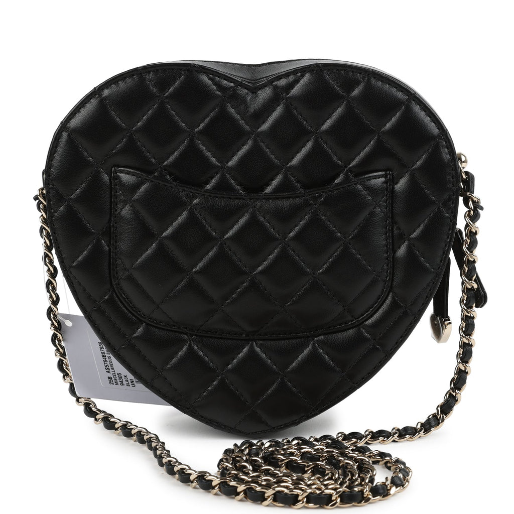 Chanel CC In Love Large Heart Bag with Chain Black Lambskin Light Gold Hardware - Image 5