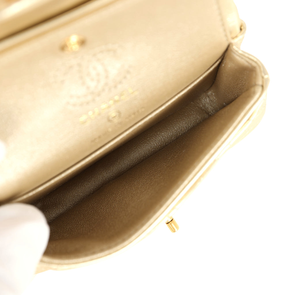 Chanel Nano Classic Double Flap Bag Charm Gold Metallic Calfskin Brushed Gold Hardware - Image 10