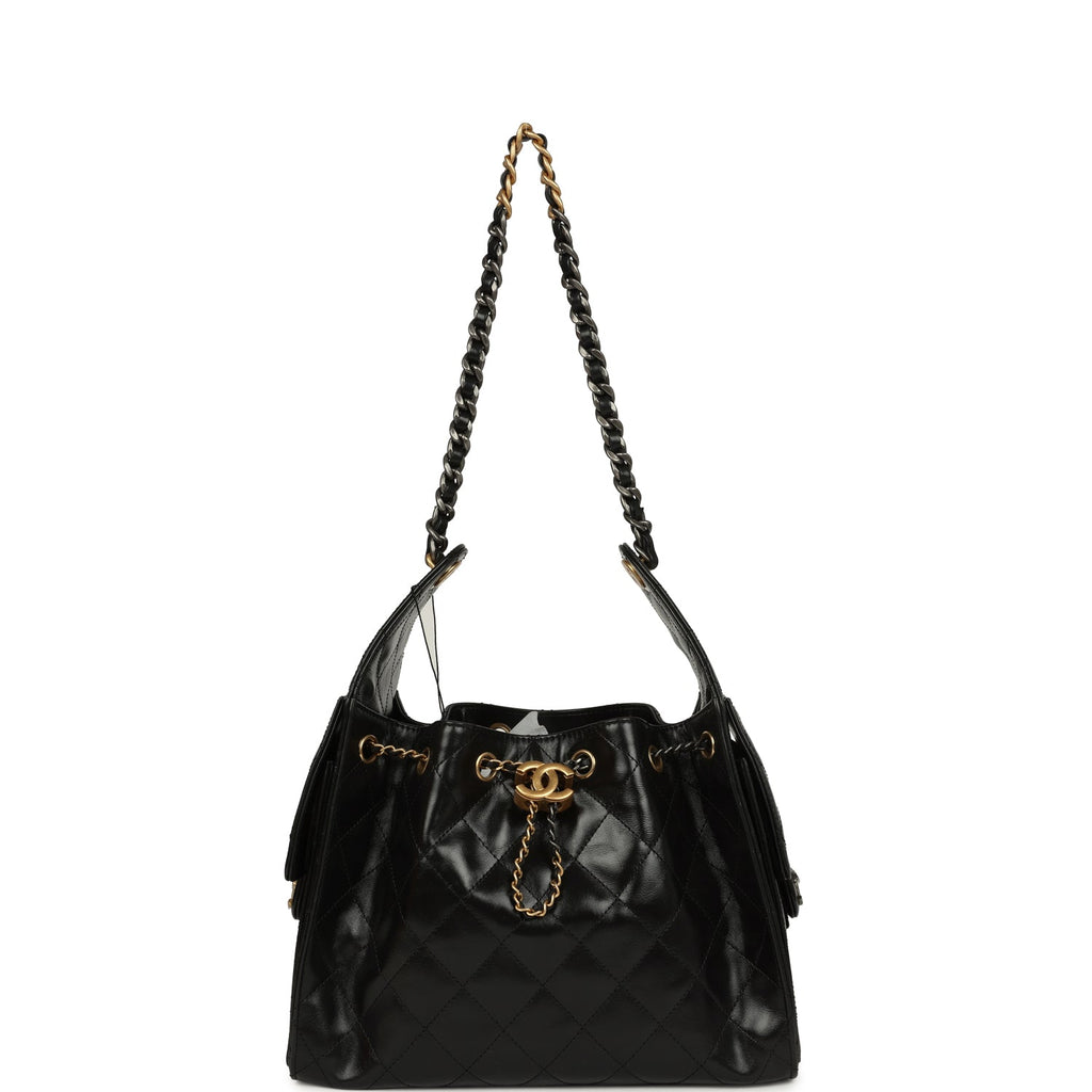 Chanel Small 25 Hobo Bag Black Shiny Crumpled Calfskin Mixed Metal Hardware - Image 7