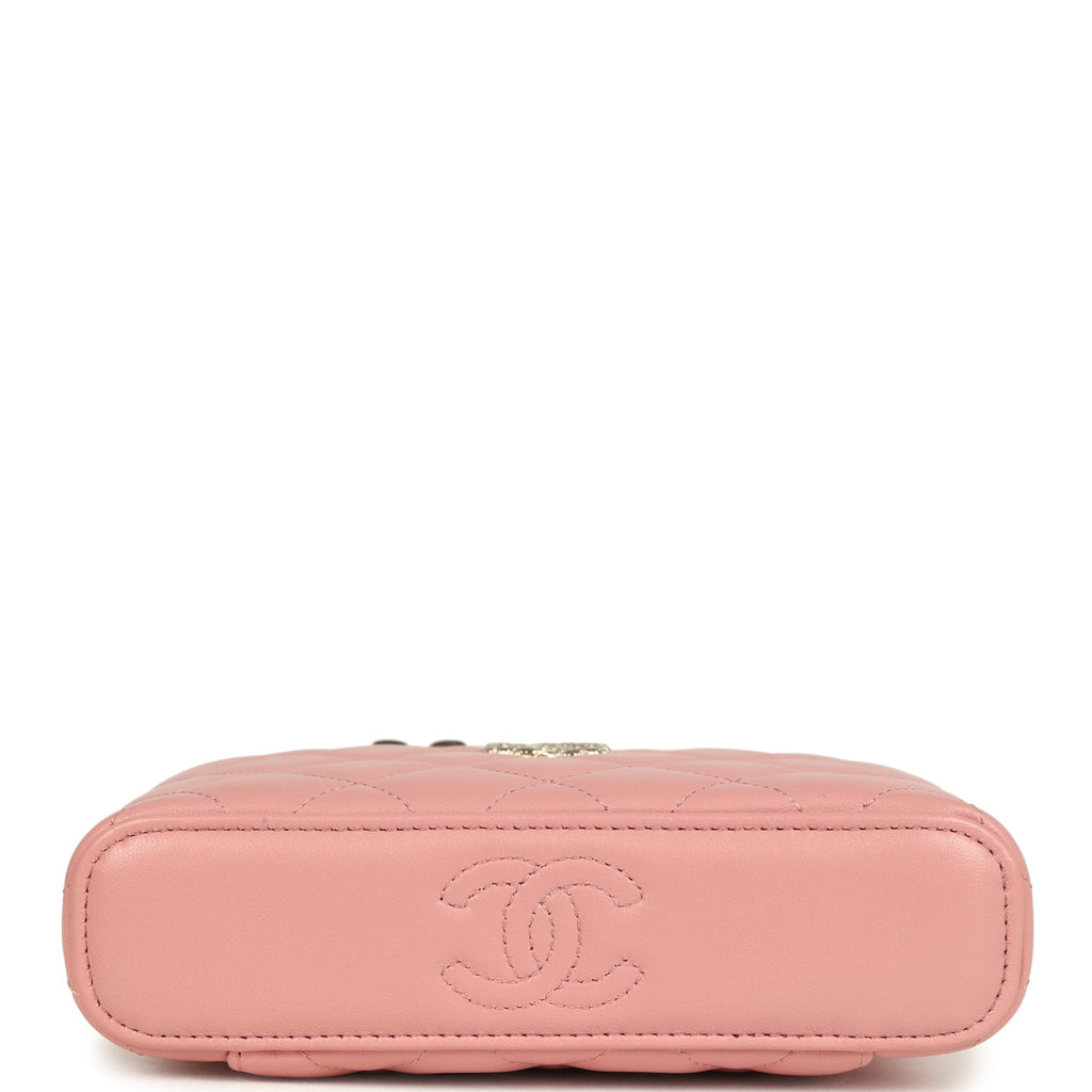 Chanel Flower Top Handle Long Vanity Case with Chain Pink Lambskin Light Gold Hardware - Image 7