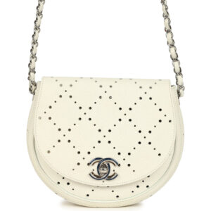 Pre-owned Chanel Perforated Messenger Bag White Caviar Silver Hardware