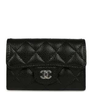 Chanel Classic Card Holder Wallet Black Caviar Silver Hardware