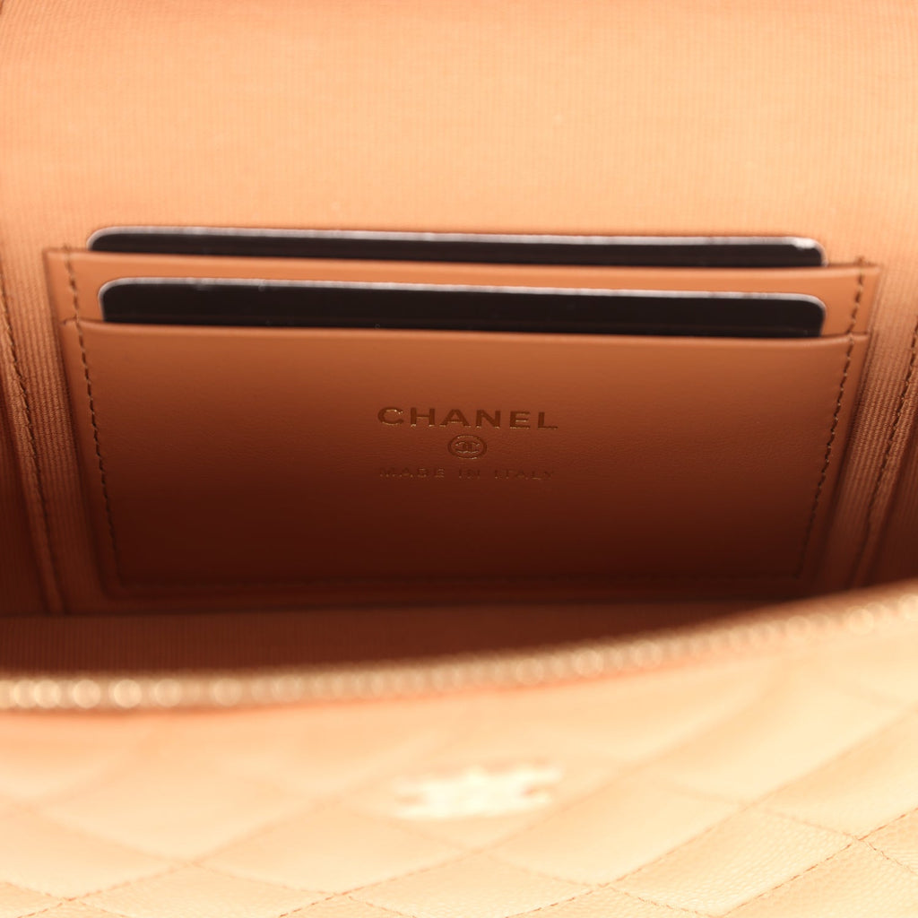 Chanel Top Handle Long Vanity Case with Chain Dark Beige Shiny Caviar Light Gold Hardware - Image 10