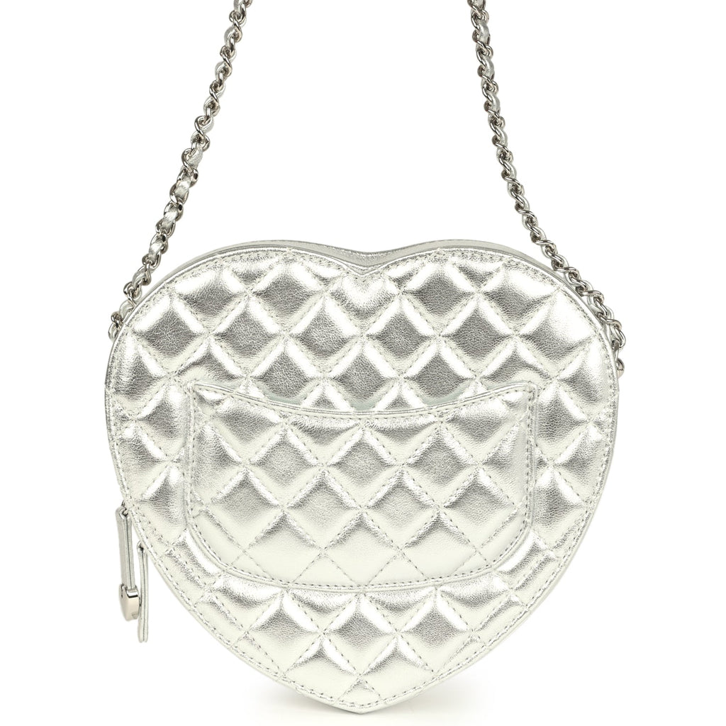 Chanel CC In Love Large Heart Bag with Chain Silver Metallic Lambskin Silver Hardware - Image 5