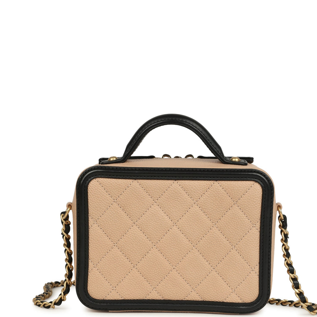 Pre-owned Chanel Small CC Filigree Vanity Case Black and Beige Caviar Antique Gold Hardware - Image 5